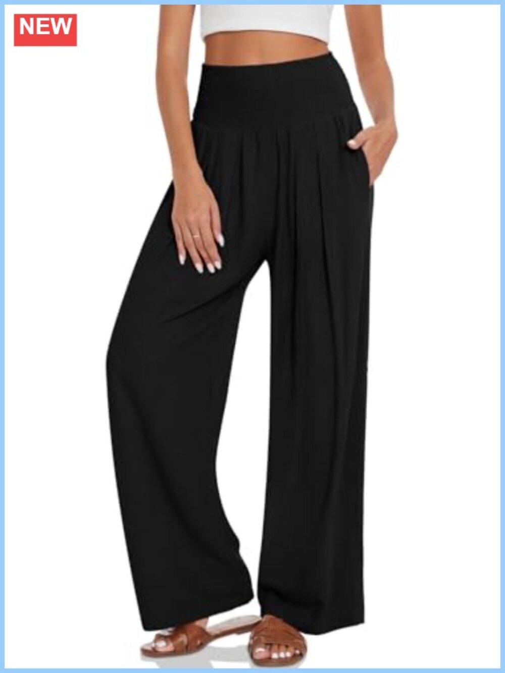 UEU Women's Linen Palazzo Pants Wide Leg High Waisted Lounge Casual Beach Pants